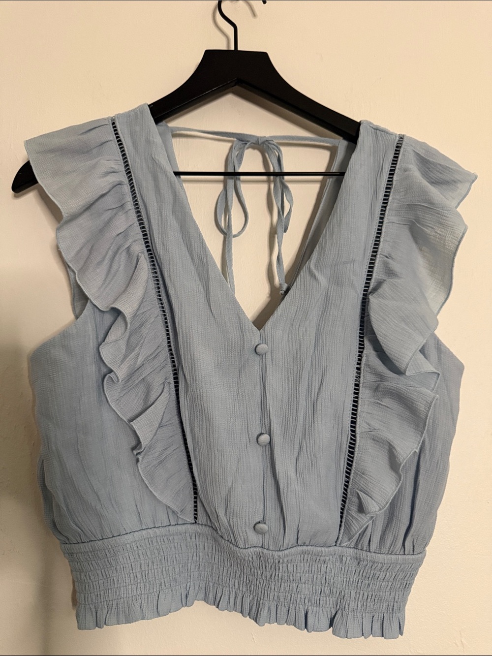 Light Blue Ruffle Tie-Back Crop Camisole